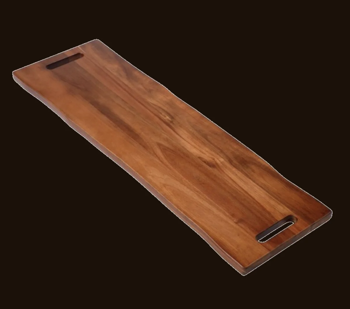 Long flat hardwood serving board with handles