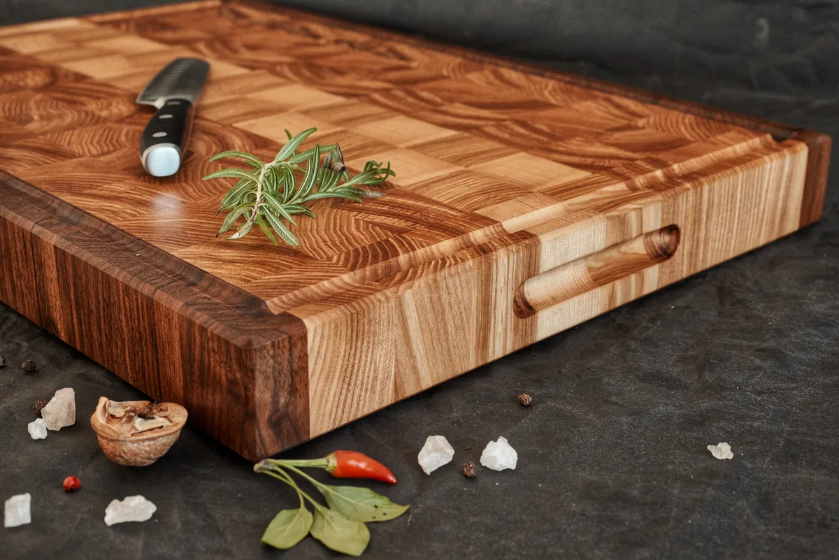 Wild olive and cherry end-grain cutting board